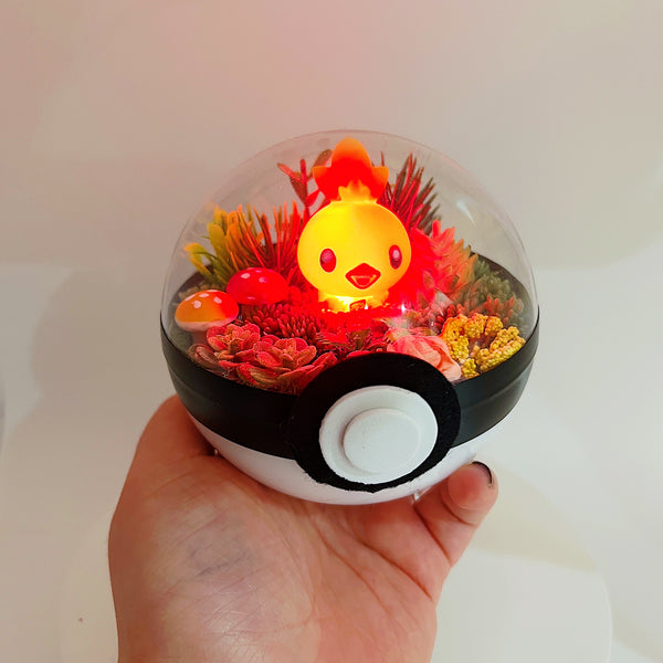 LIGHT UP Torchic Pokeball Terrarium